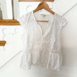 Rebecca Taylor White Embroidered Cotton Eyelet Blouse Top V-Neckline Size 6